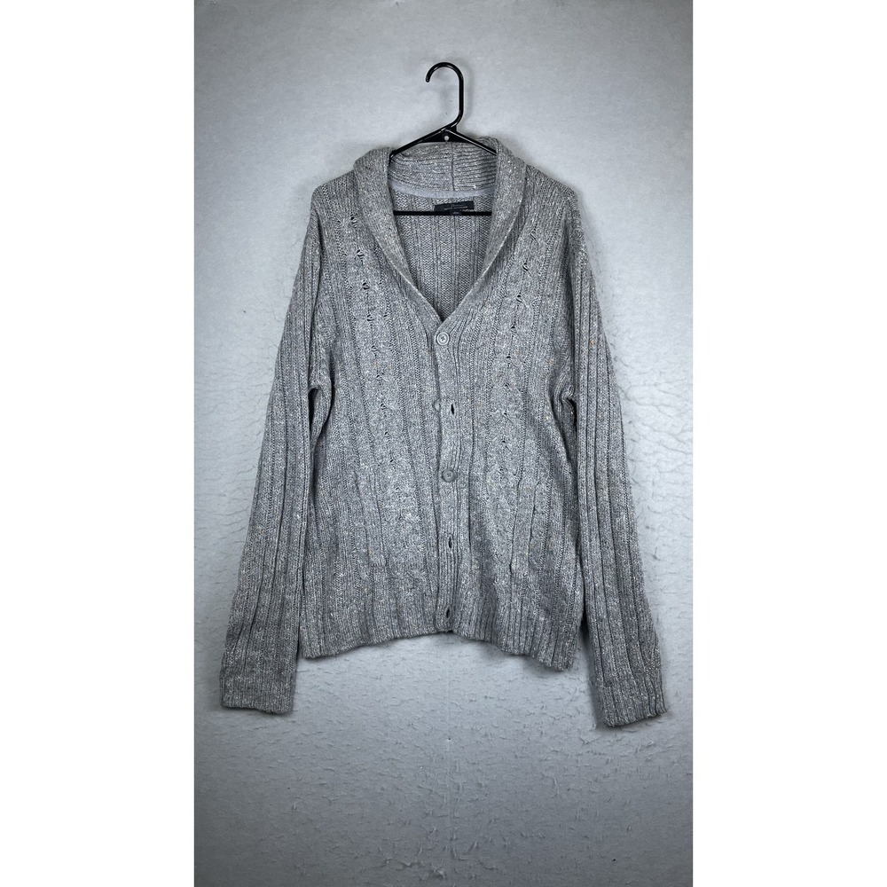 Marc Anthony Sweater Mens Large Gray Shawl Collar‎ Button Cardigan Knit Casual